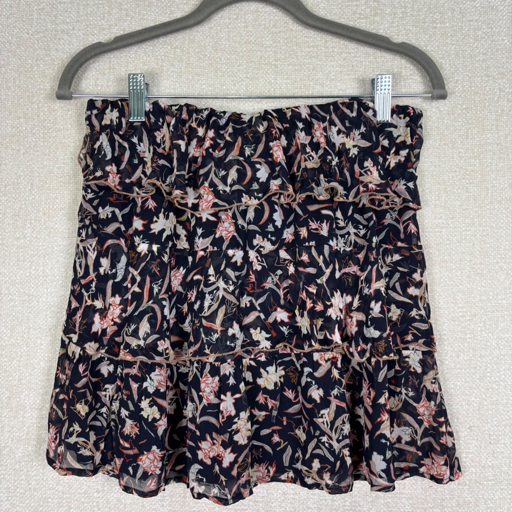 IRO Mini Skirt Size EU 36 - US Small Floral Tiered Mini Skirt Black Ruffle Party - Picture 2 of 9